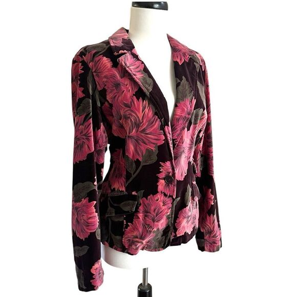 Caribbean Joe Floral Velvet Blazer 12P Pink Jacket Indie Preppy Colorful - Picture 1 of 13